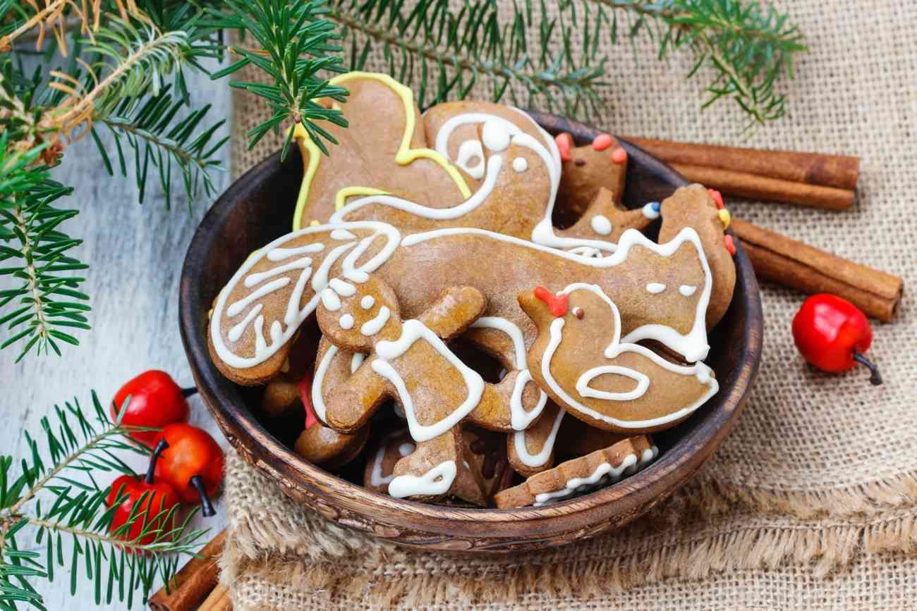 Bowl of gingerbread cookies. Traditional christmas recipe.