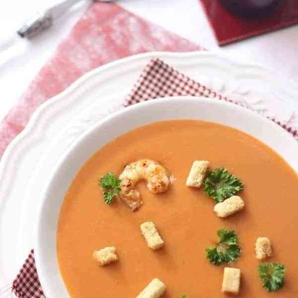Receta para la Navidad de crema de langostinos