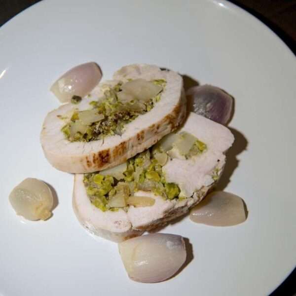 Receta de pavo relleno de pistacho y pera