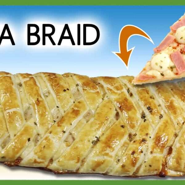 Pizza braid, una trenza de hojaldre rellena de pavo y queso