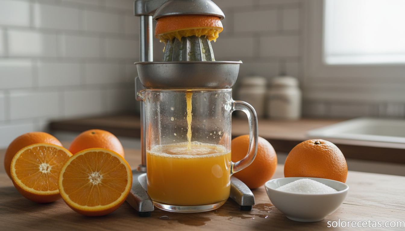 Agua de Valencia: receta auténtica del cóctel valenciano paso a paso 1 Exprimiendo naranjas valencianas para hacer zumo natural del cóctel