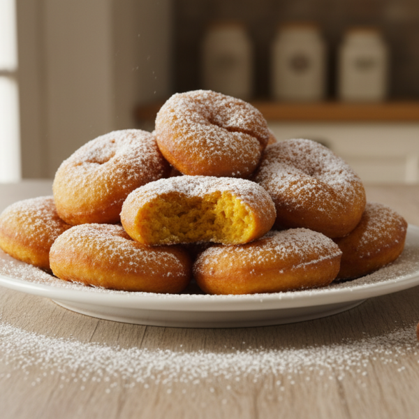 Buñuelos de calabaza caseros espolvoreados con azúcar glass y canela