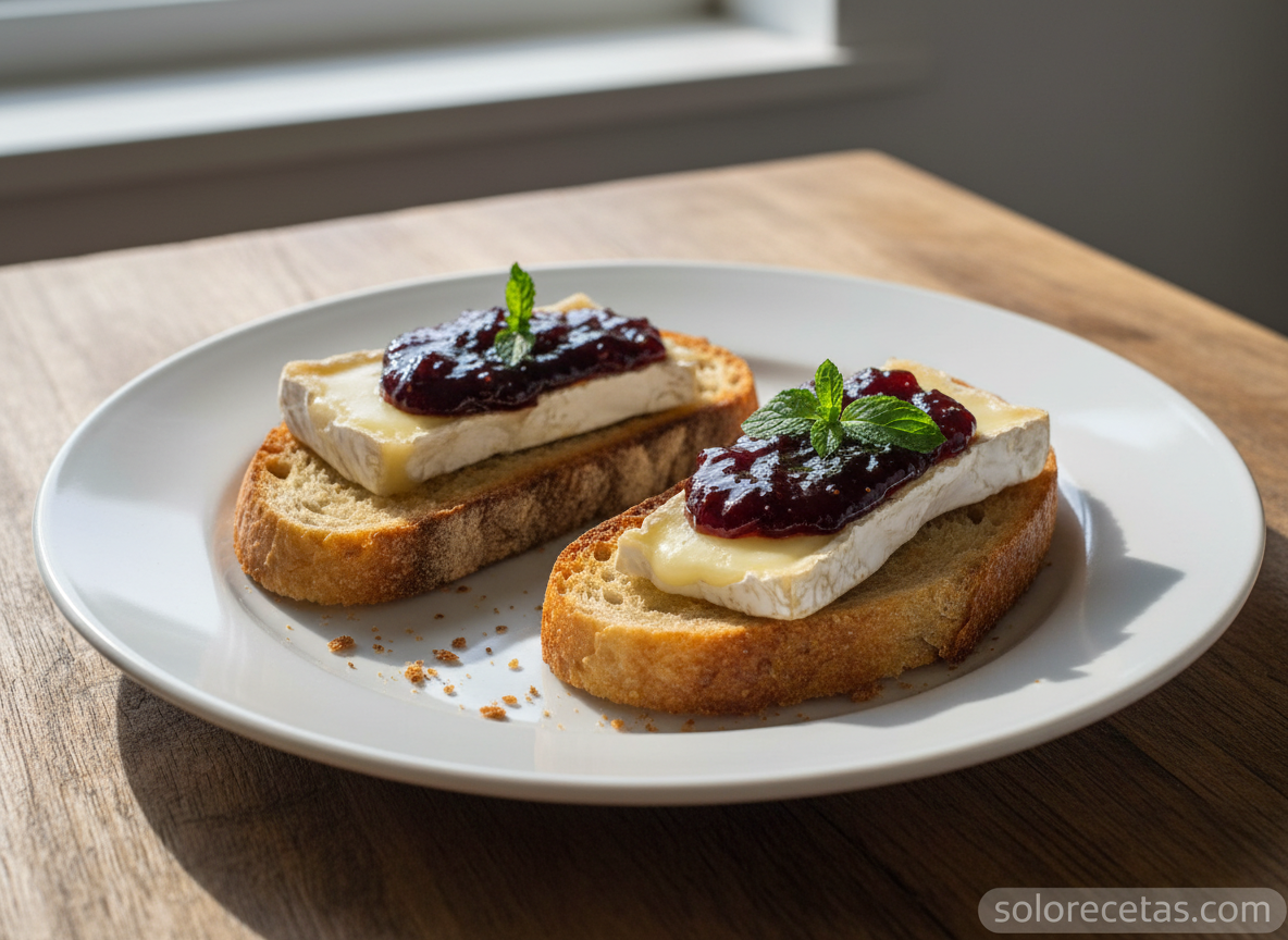 Tapa de queso brie con mermelada de higos y menta fresca