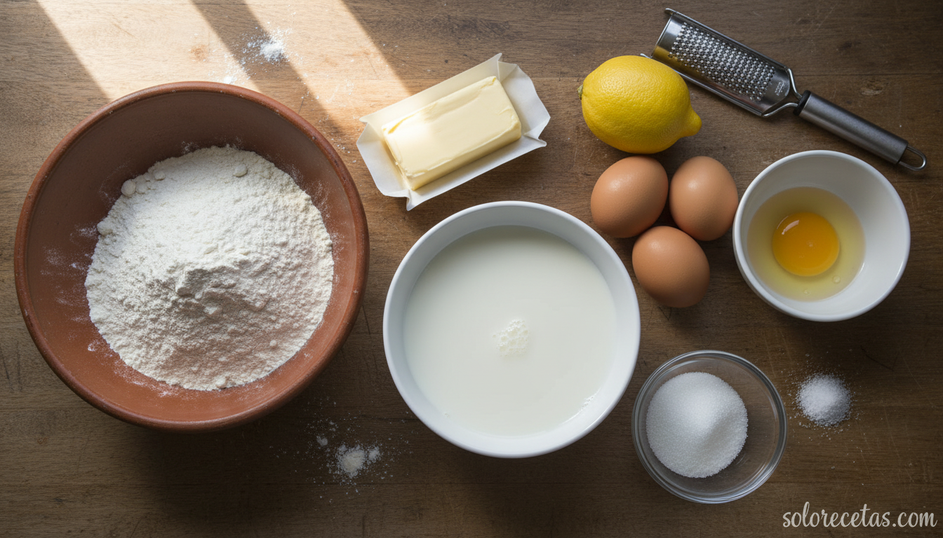 Ingredientes para preparar buñuelos de viento: leche, mantequilla, harina y huevos