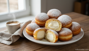 Buñuelos de viento caseros espolvoreados con azúcar glass