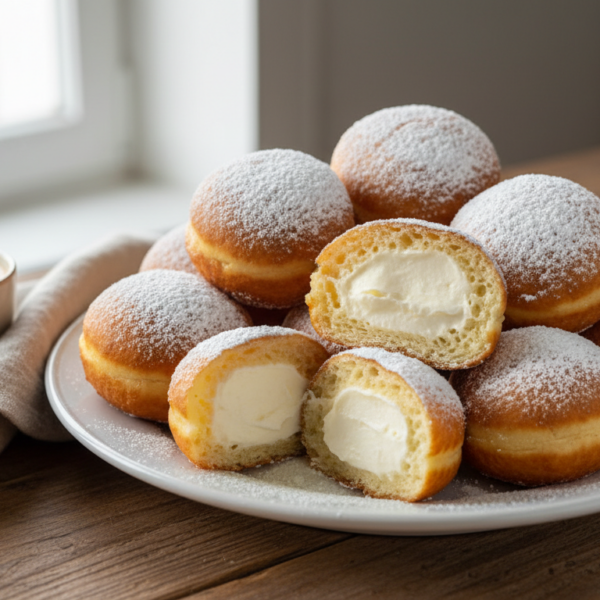 Buñuelos de viento caseros espolvoreados con azúcar glass