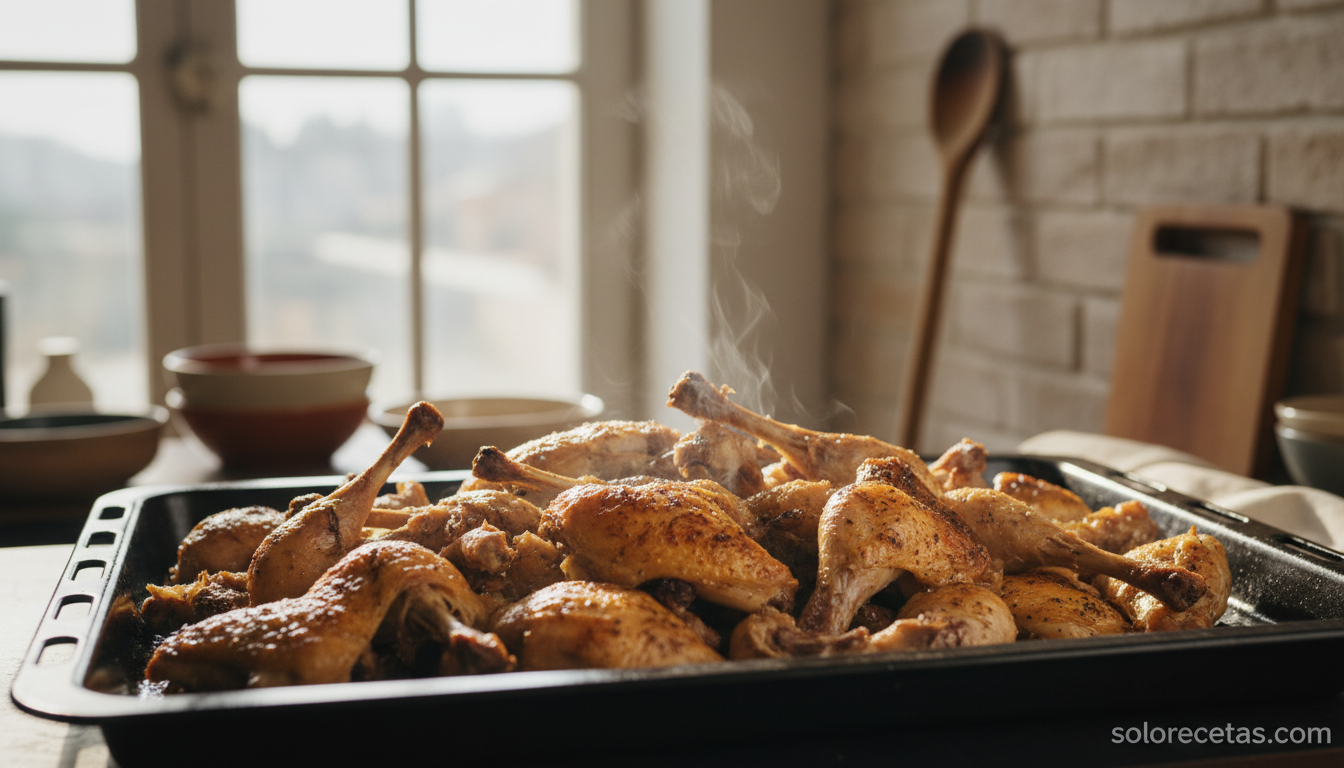 Carcasas de pollo doradas y tostadas en el horno para caldo de ave