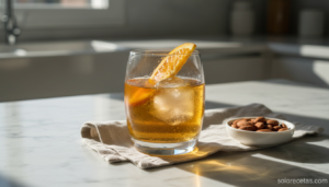 Cóctel de jerez con naranja servido en copa fría con rodaja de naranja