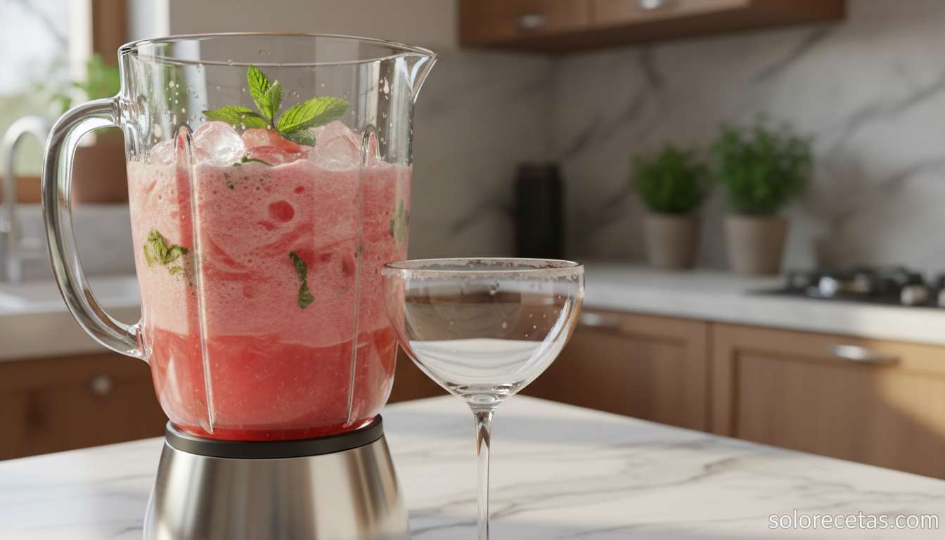 Sandia triturada con hielo en la batidora para el coctel