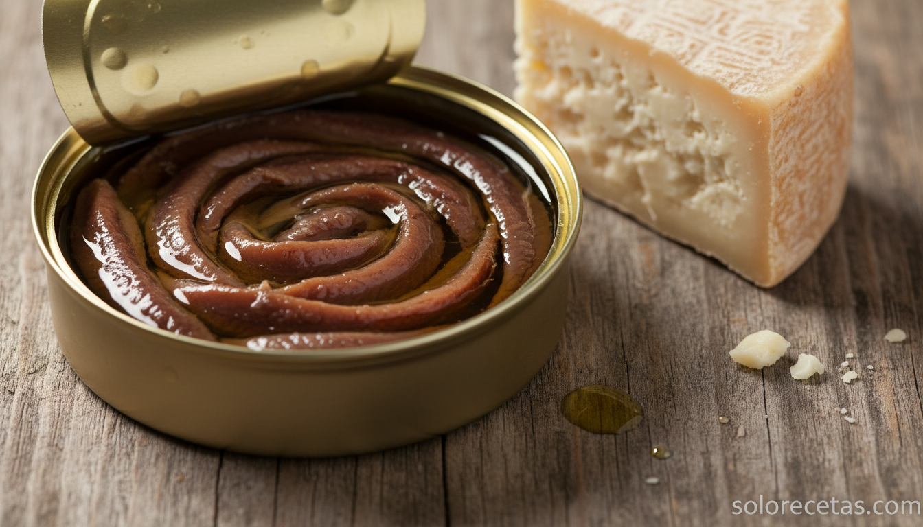 Lata de anchoas del Cantábrico en aceite de oliva con queso curado