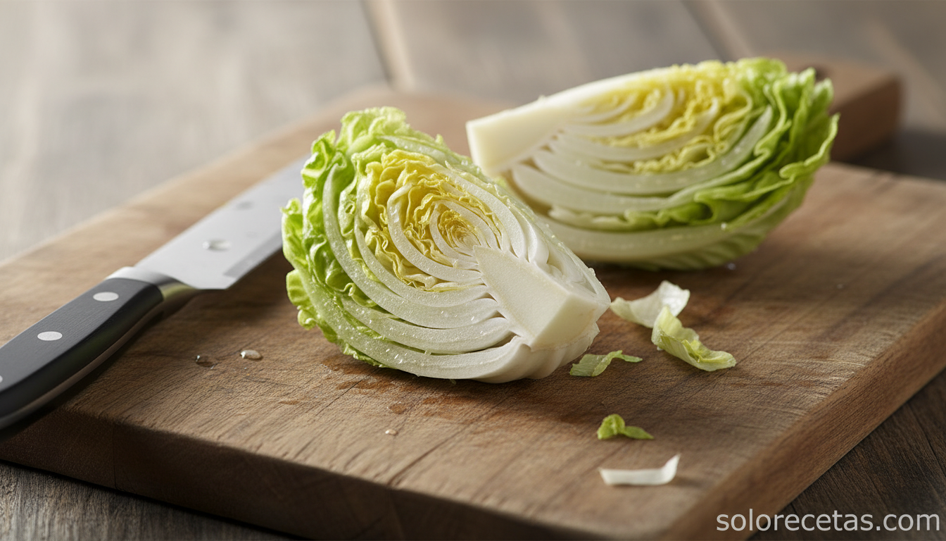 Cogollos de lechuga cortados en cuartos formando barquitas