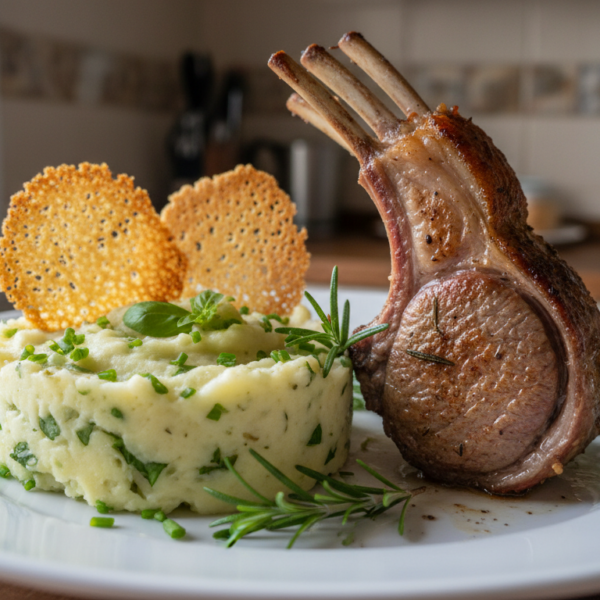 Costillar de cordero al horno con pure de patatas a las hierbas
