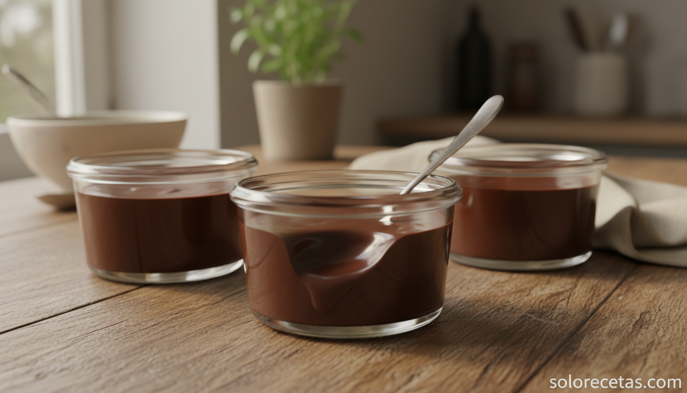 Copas individuales de crema de chocolate listas para servir