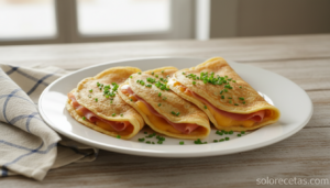 Crepes salados rellenos de jamón y queso doblados en cuartos