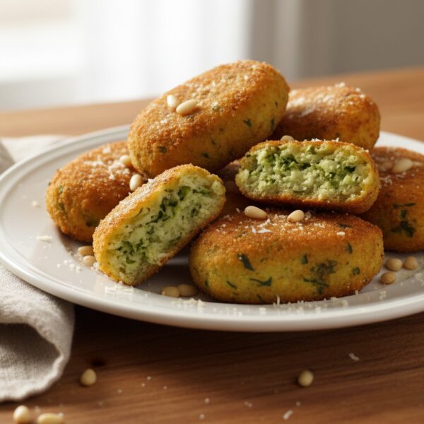 Croquetas de acelgas caseras doradas servidas en plato blanco