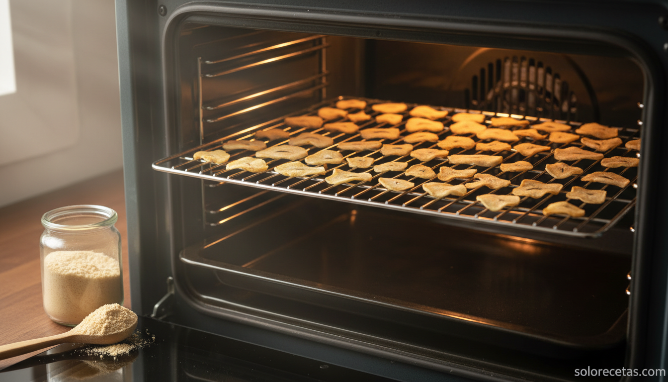 Láminas de ajo deshidratándose en el horno para hacer ajo en polvo casero