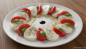 Ensalada caprese de mozzarella fresca y tomates cherry con albahaca