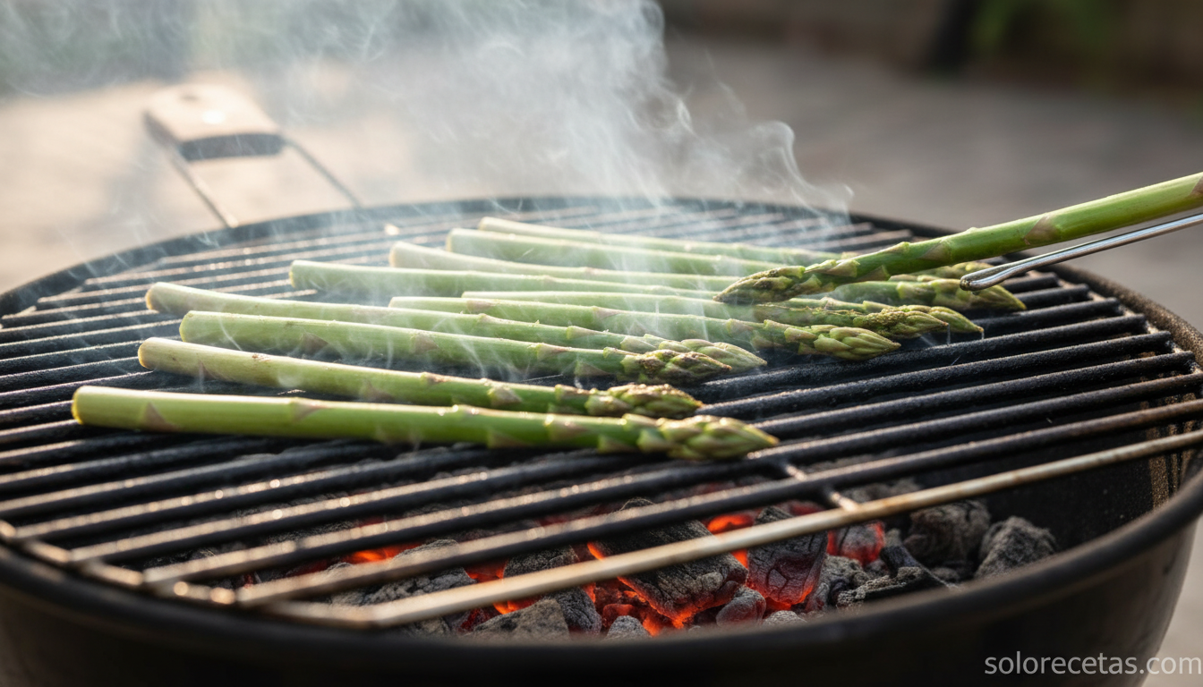 Espárragos a la brasa con salsa romesco: receta fácil al estilo catalán 3 Espárragos trigueros asados sobre parrilla con marcas de brasa
