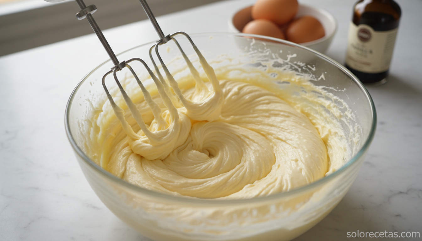 Crema de mantequilla y azucar lista para anadir el huevo