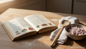 Libro de cocina Hoy cocino yo abierto sobre encimera de cocina casera