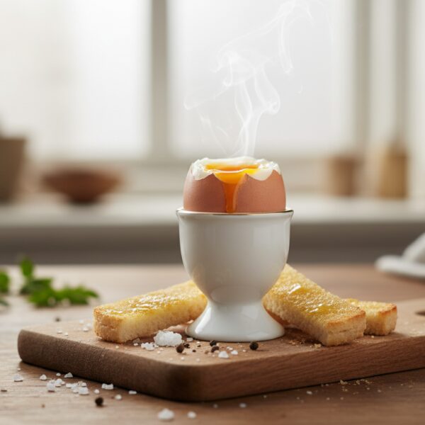Huevo pasado por agua perfecto con soldaditos de pan tostado