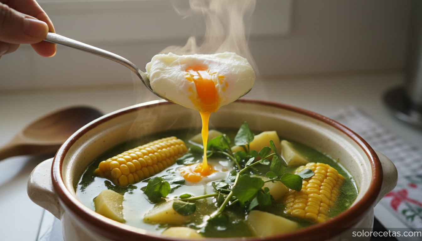 Caldo de berros canario: receta tradicional paso a paso 4 Huevos escalfados en el caldo de berros con millo y papas