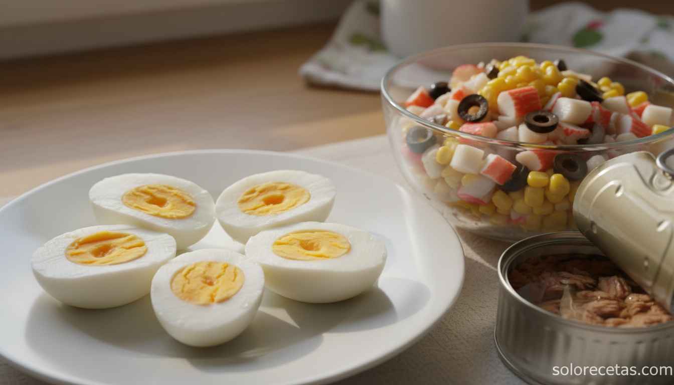 Medios huevos cocidos sin yema e ingredientes del relleno
