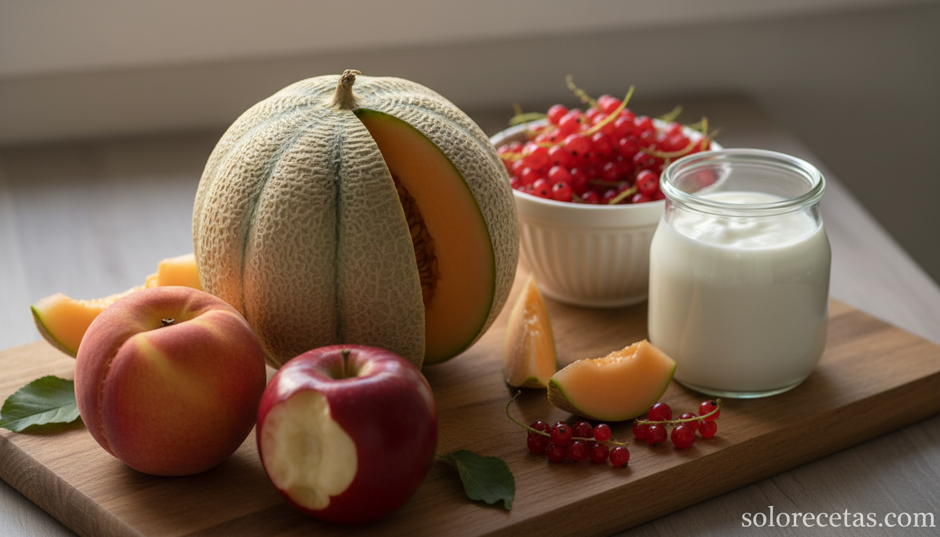 Ingredientes frescos para la ensalada de melón