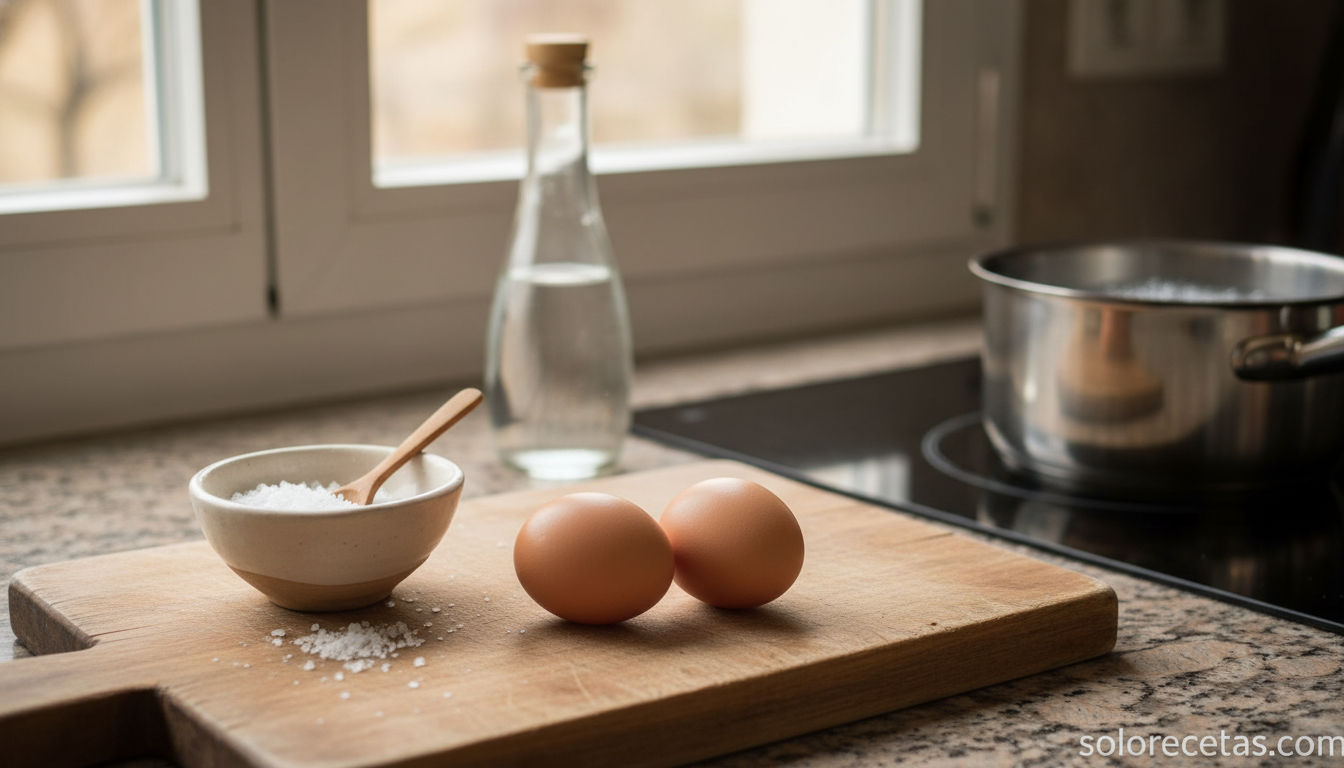 Ingredientes para hacer huevo pasado por agua: huevos frescos sal y vinagre
