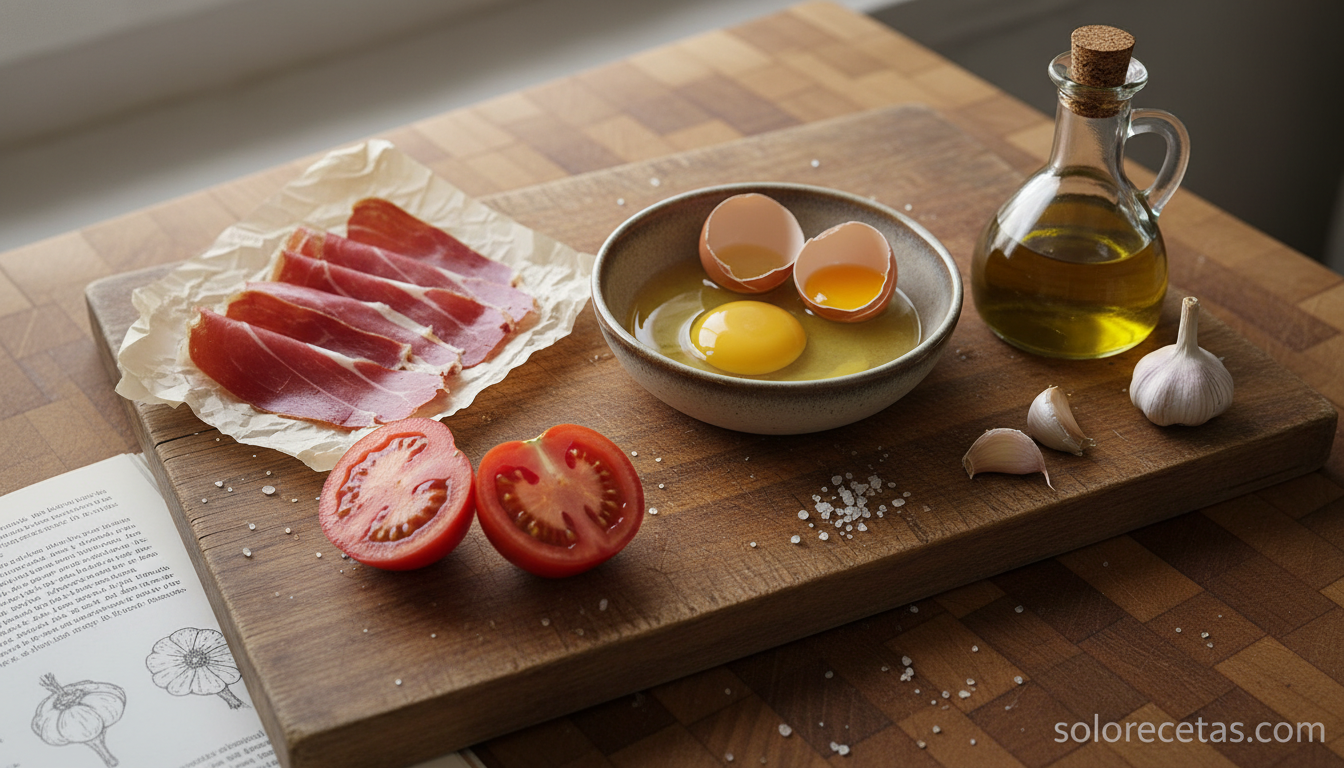 Recetas sencillas para novatos y cocinillas: el libro que enseña a cocinar de verdad 2 Tabla con ingredientes frescos para receta sencilla de principiante junto a libro de cocina abierto