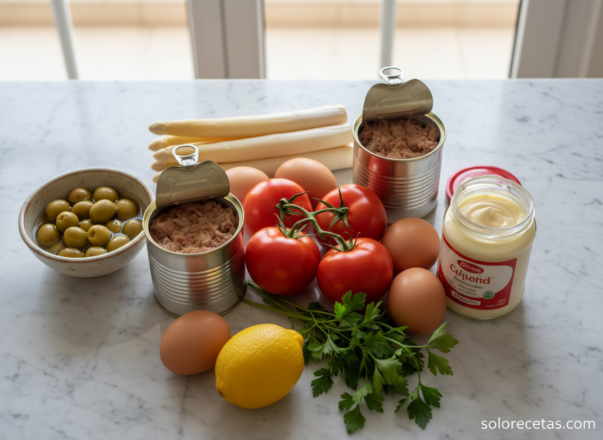 Ingredientes para preparar tomates rellenos fríos con atún