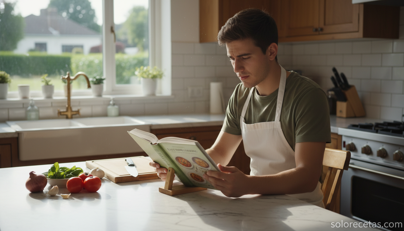 Los mejores libros de cocina: guía para elegir tu próximo favorito 1 Libro de cocina abierto en una cocina con ingredientes básicos