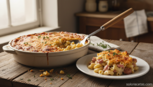 Macarrones a la catalana gratinados al horno con queso dorado