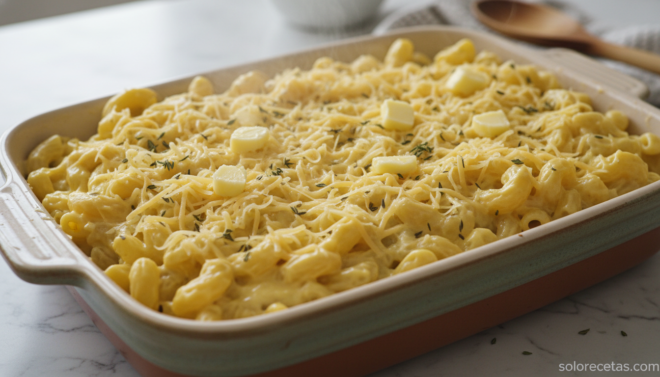 Macarrones con crema y queso rallado listos para gratinar