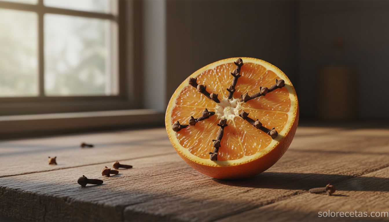 Naranja con clavos de olor como remedio natural para espantar moscas