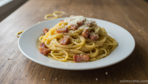 Pasta carbonara auténtica con guanciale crujiente, pecorino y pimienta negra