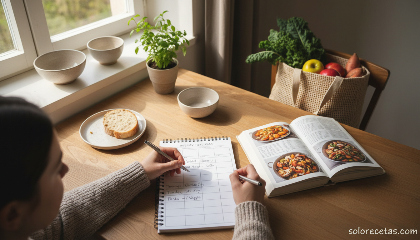 Los mejores libros de cocina: guía para elegir tu próximo favorito 3 Planificando menú semanal con un libro de cocina abierto