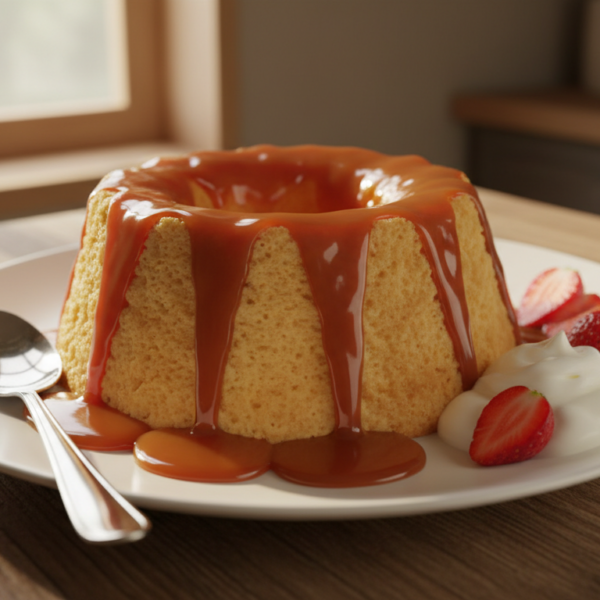 Pudin facil y rapido con caramelo y nata montada