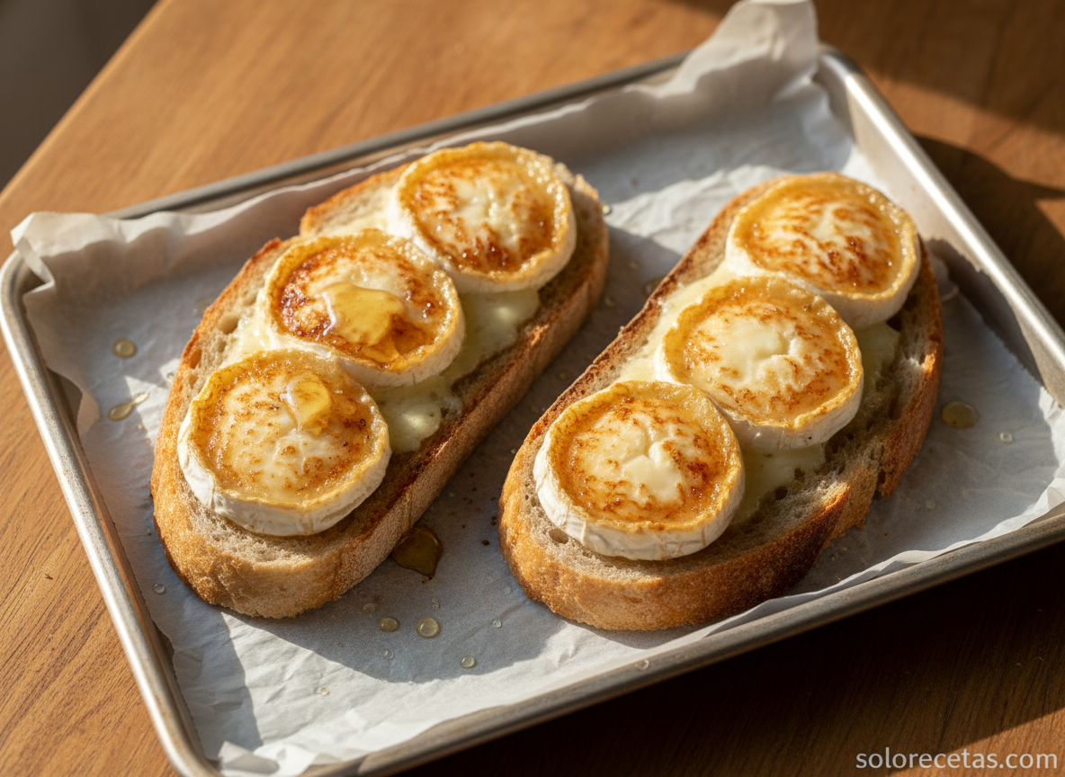 Tostadas con queso de cabra dorado al horno para ensalada