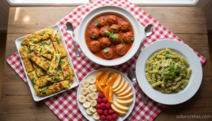 Recetas para bebés y niños: platos variados y saludables servidos en mesa familiar