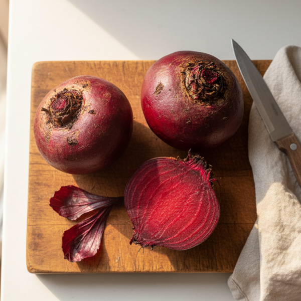 Remolachas cocidas enteras con color rojo intacto