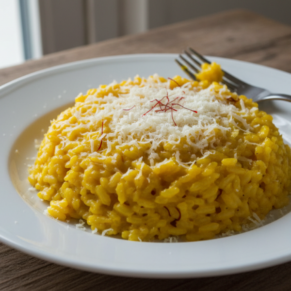 Risotto a la milanesa dorado con azafrán y parmesano rallado