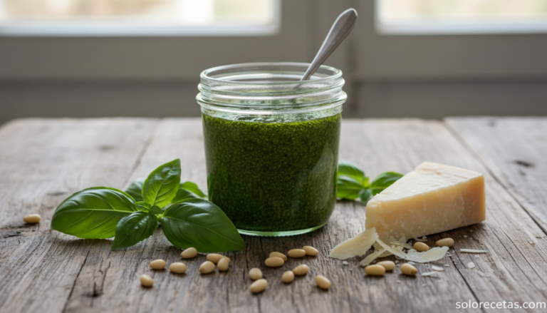 Home Elementor 6 Salsa pesto casera verde intenso con albahaca, piñones y parmesano