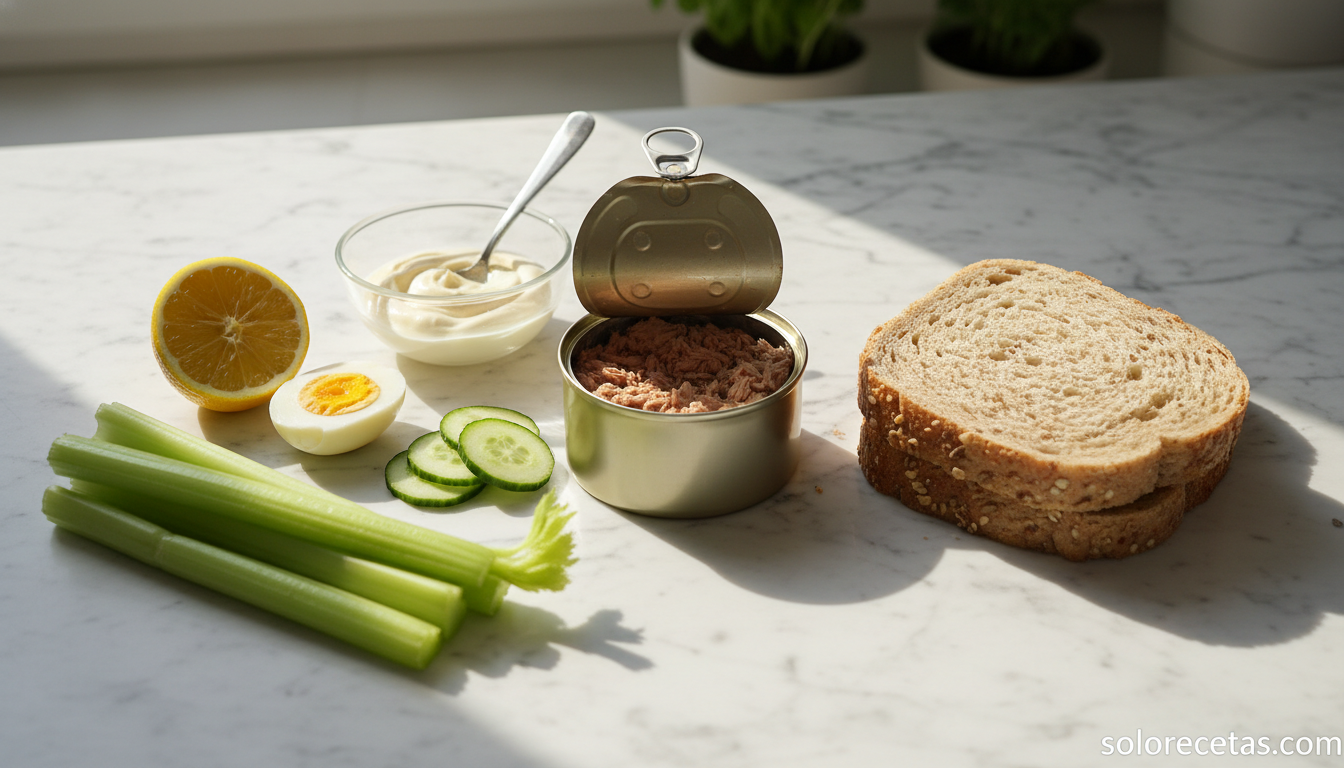 Ingredientes para sandwich de atun con pepino y apio