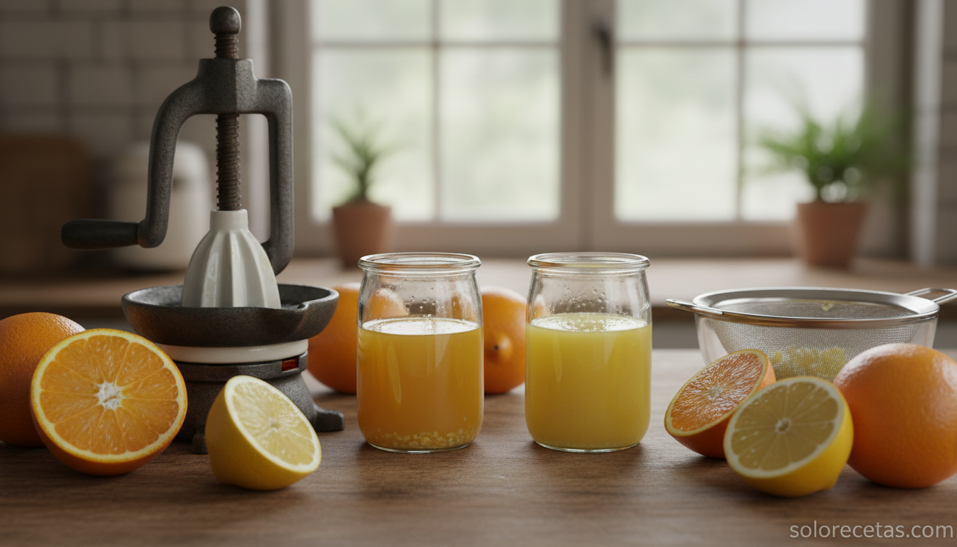 Zumos de limón y naranja recién exprimidos para el cóctel sorpresa de yogur