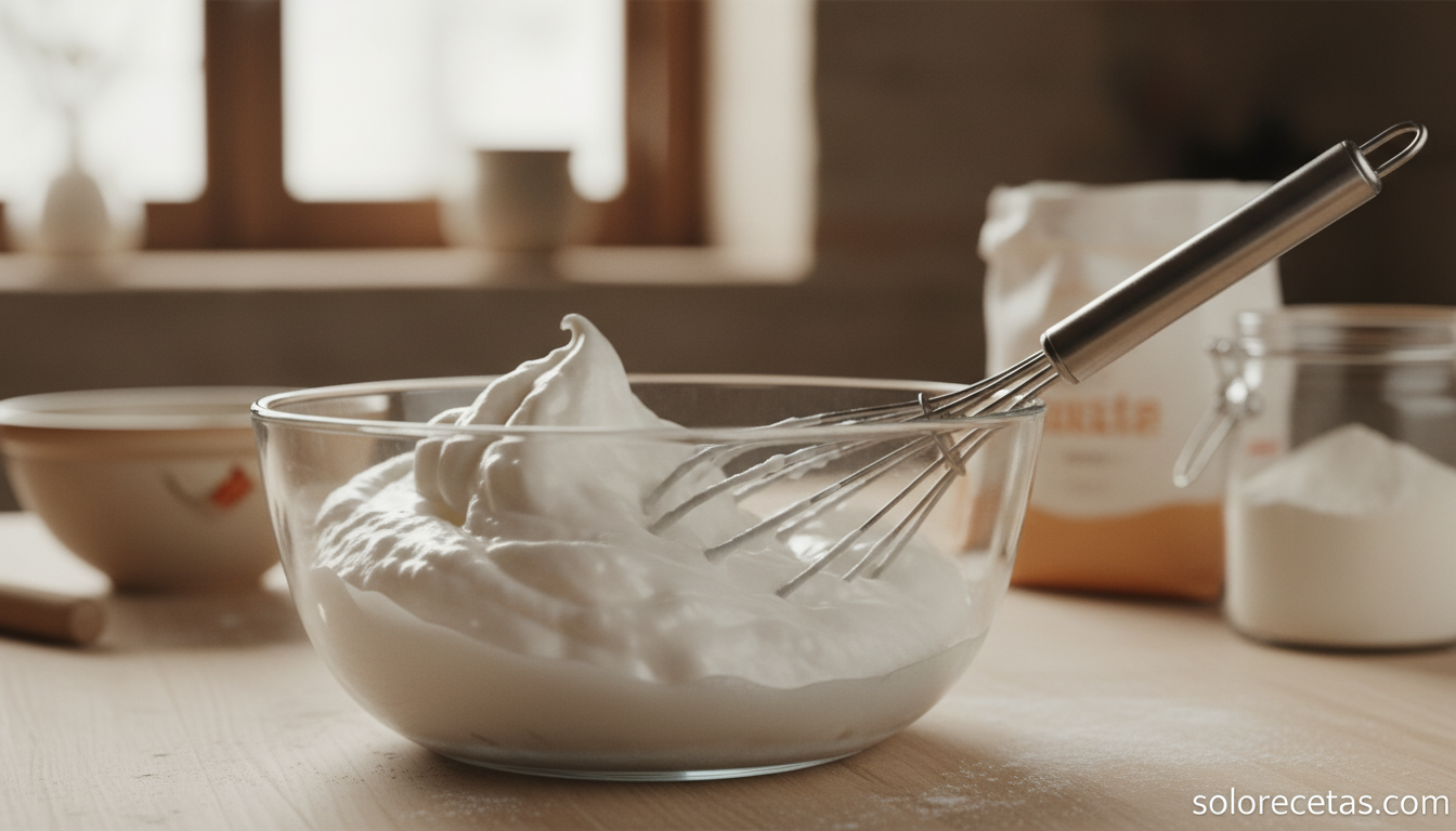 Claras de huevo montadas a punto de nieve firme para el soufflé