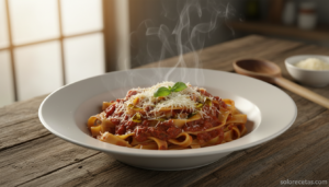 Tallarines a la romagnola con salsa de tomate y parmigiano reggiano