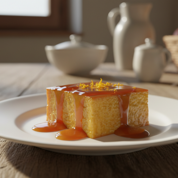 Tocino de naranja casero con almíbar dorado y ralladura de naranja