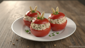Tomates rellenos fríos de atún con espárragos y mayonesa