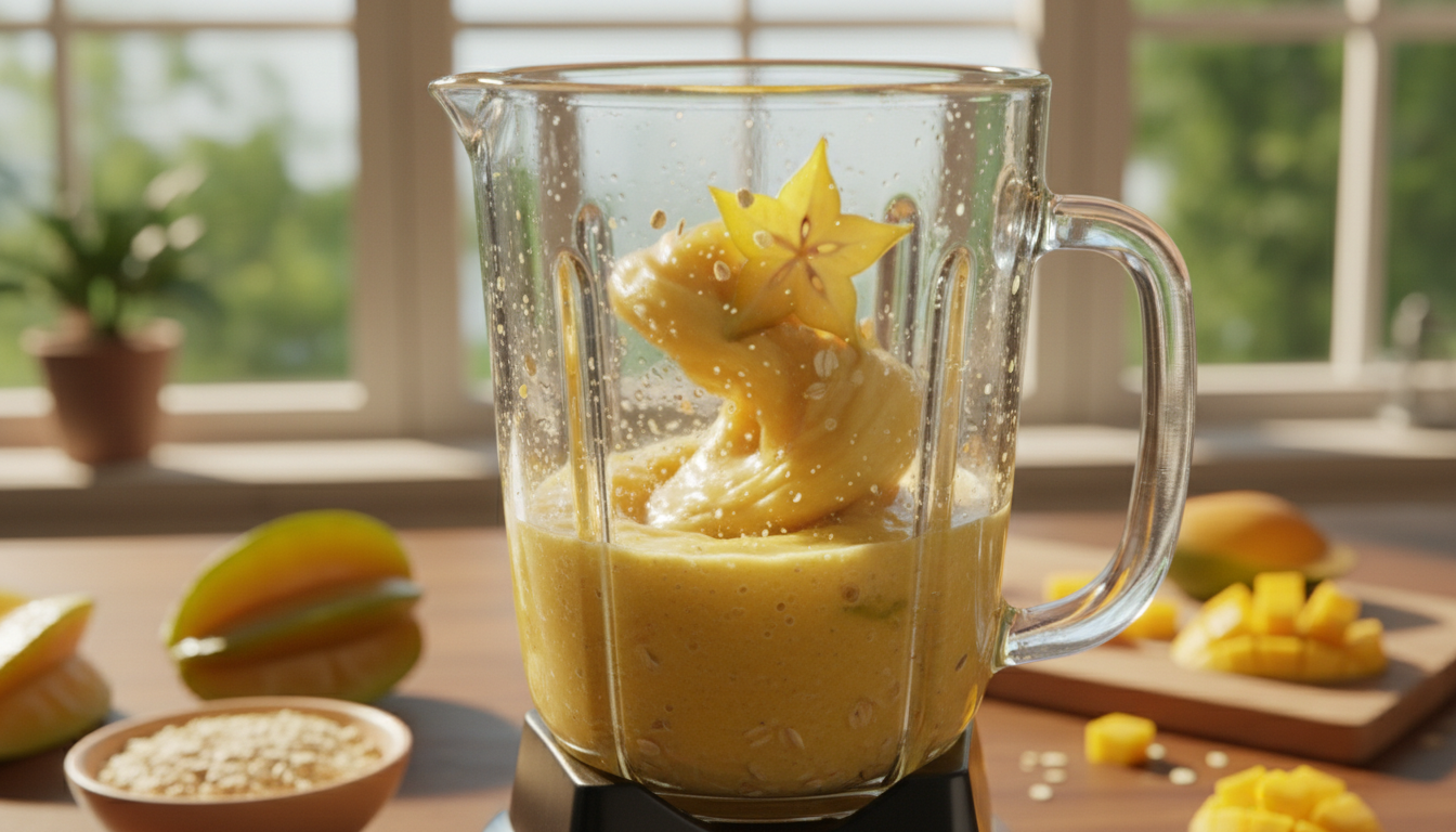Licuadora con la bebida de carambola en proceso